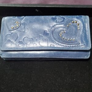 Fossil Blue Heart-Embossed Women's Wallet with Stud Details